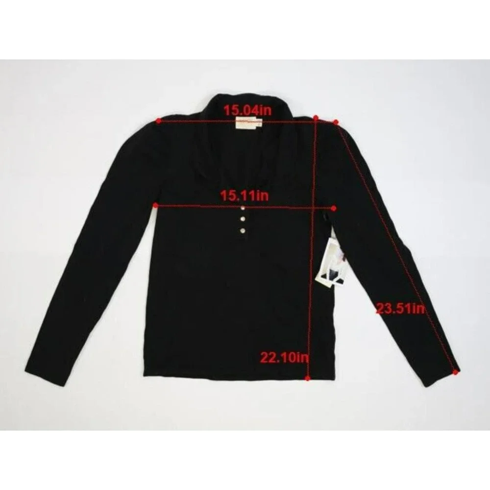 Nation LTD LA Pilar Collar Henley Collared Long Sleeve Black T-shirt Womens S - Picture 2 of 10